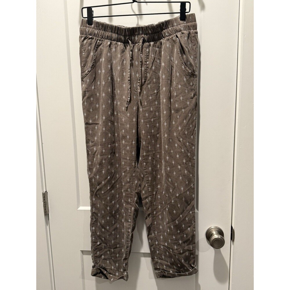 Garnet Hill Pants Womens 8 Brown Cuffed Elastic Waist Pockets Loungewear Medium